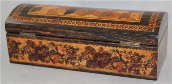 A Victorian Tunbridgeware dome top glove box, by Thomas Barton, 9.5in.